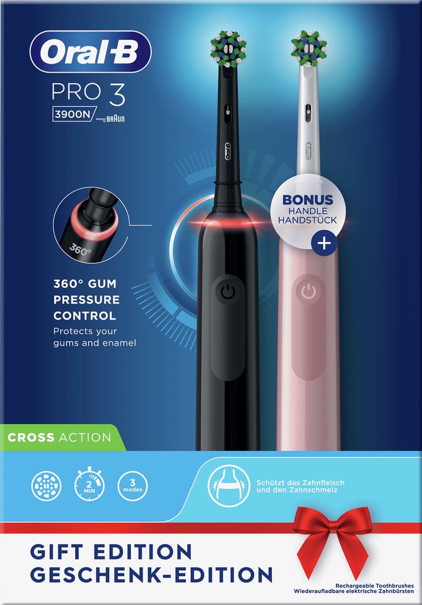 Afbeelding 3 van Oral-B Pro 3 - 3900 - Zwarte en Roze - Elektrische Tandenborstel
