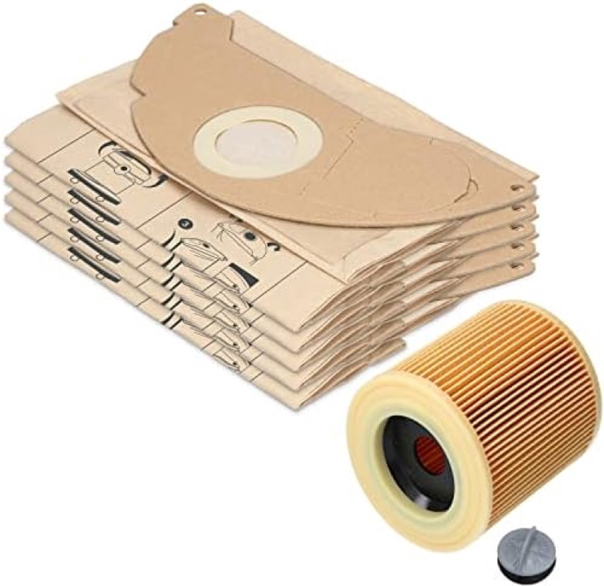San Marque 10 stofzuigerzakken + 1 filter geschikt voor Kärcher WD2 en MV2 stofzuiger, alternatief voor 6.904-322.0 (zak) en 6.414-552.0 KFI 3310 (patroonfilter)