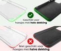 Deux coques de téléphone. Une coque blanche à bordure verte convient, une coque noire à bordure rouge ne convient pas.