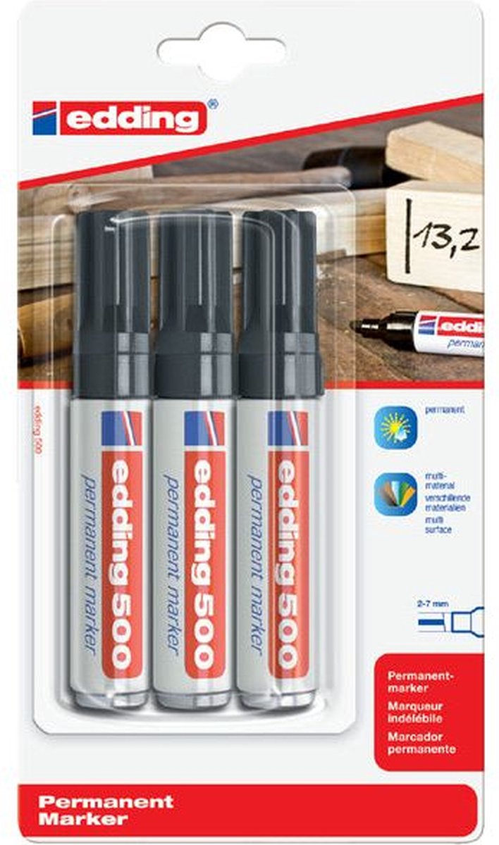 Edding Viltstift 500 schuin 2-7mm zwart Blister a 3 stuk 6 stuks