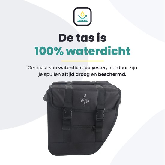 Voltano Dubbele Fietstas Urban Flow XL Afgeschuind - Zwart - 40 Liter - 100% Waterdichte Fietstassen - Fietstassen Elektrische Fietsen