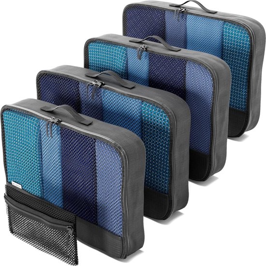 Foto: Gemakkelijk ordenen van bagage 4 large travel cubes en rits organisator lichtgewicht inpak kubus koffer organizer kleding opbergen