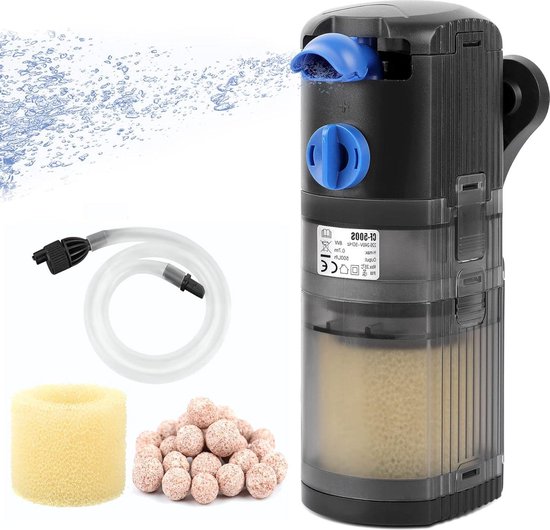 Binnenfilter aquarium klein 500 l/u - geruisloze aquariumpomp - 8 W - instelbaar - met zuurstoftoevoer - 30 l 60 l 120 l - zoetwater
