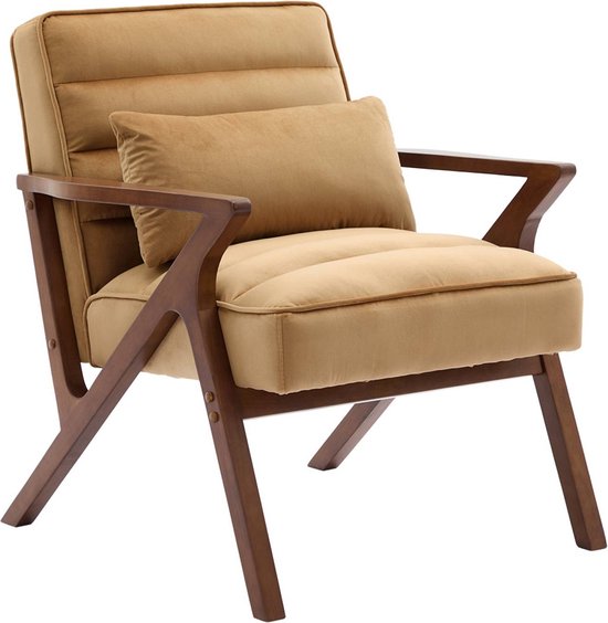 sweeek - Scandinavische fauteuil in heveahout en velours