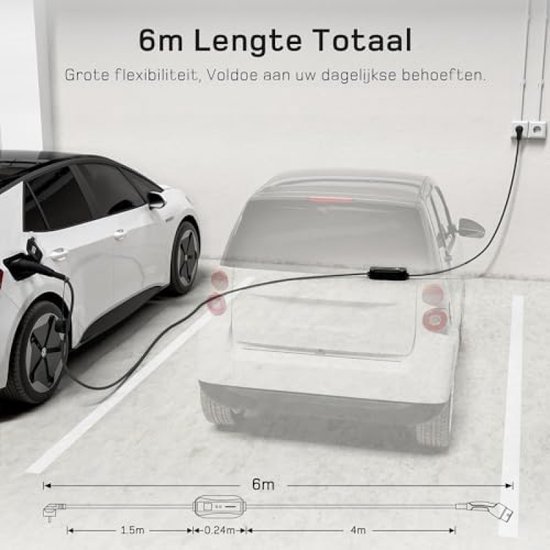 Schuko till Typ 2-laddkabel 3,68kW[1-fas, 6m, 6-16A] dé EV-laddare med