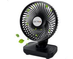Ventilator - Tafelventilator Zwart - Draadloze Fan - USB - Oplaadbaar - 5.000 mAh - 4 Standen - Klein & Geruisloos