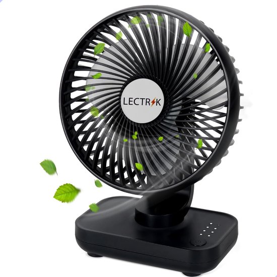 Ventilator - Tafelventilator Zwart - Draadloze Fan - USB - Oplaadbaar - 5.000 mAh - 4 Standen - Klein & Geruisloos