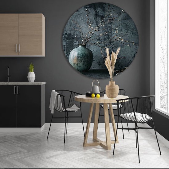 Vase mural cercle - Object mural échelle - Tableau Branches - Tableau vintage - Panneau mural - Oeuvre murale cercle aluminium 70x70 cm