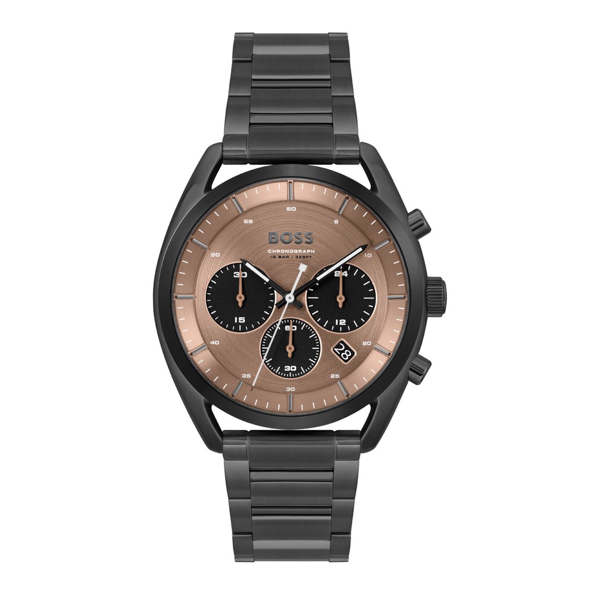 BOSS HB1514095 TOP Heren Horloge - Mineraalglas - Staal - Zwart - 44 mm breed - Quartz - Vouw-Vlindersluiting - 10 ATM (zwemmen)