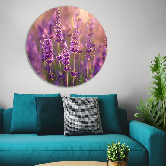 Pot mural Lavande - Tableau Fleurs rond - Décoration murale ronde Coucher de soleil - Décoration murale chambre d'enfant - Décoration murale ronde - Décoration murale cercle salon forex 60x60 cm