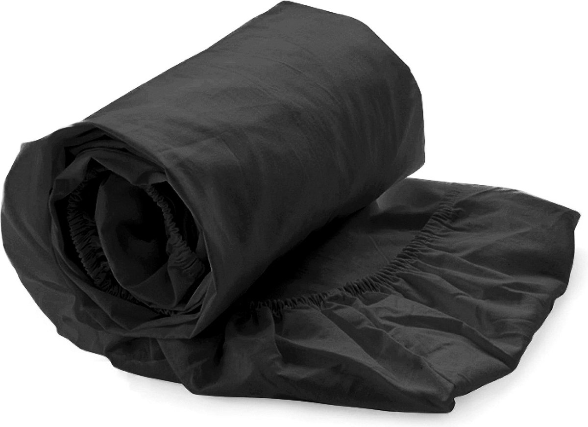 Heckettlane Hoeslaken Elementi - Onderlaken voor tweepersoonsbed - 160x200 - 100% Katoen-Satijn - Zwart