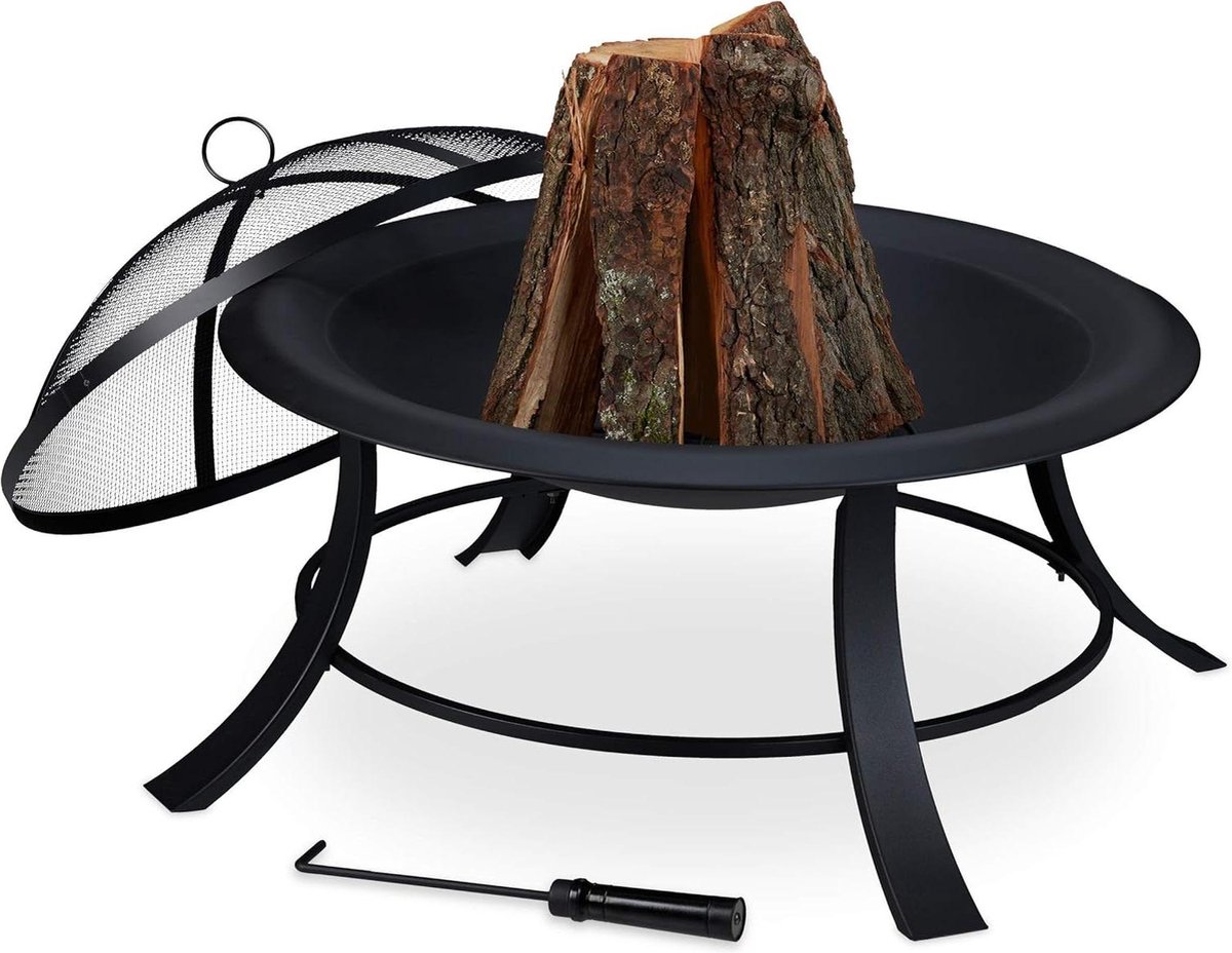 Vuurschaal met vonkenscherm en pook voor buiten Tuin en terras diameter 73.5 cm zwart