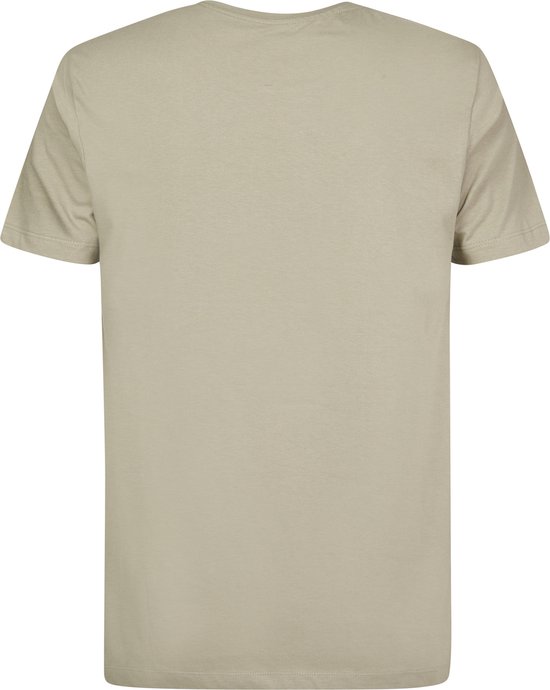 Lichtbeige t-shirt met korte mouwen en een ronde hals, achterkant.