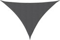 Donkergrijs driehoekig schaduwdoek met verstevigde hoeken.