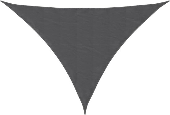 Donkergrijs driehoekig schaduwdoek met verstevigde hoeken.