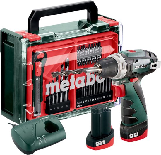 Metabo Gereedschap - 12 V ACCU boorschroevendraaier met accessoires, 2x accu 2.0 Ah Li-Power, lader 600080710