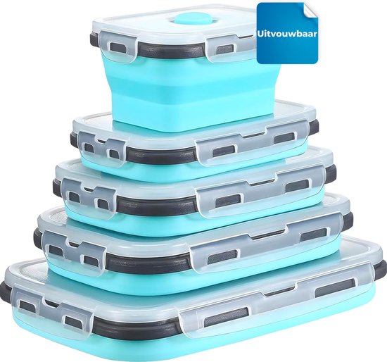 Boîtes de conservation - Récipients de Prep de repas - Boîtes de conservation avec couvercle - Récipients de congélation - Ensemble de boîtes à lunch - Récipients pour micro-ondes avec couvercle - 4 compartiments - Siliconen - 4 pièces