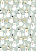 Inpakpapier Kerst Snowman Groen- Breedte 70 cm - 200m lang