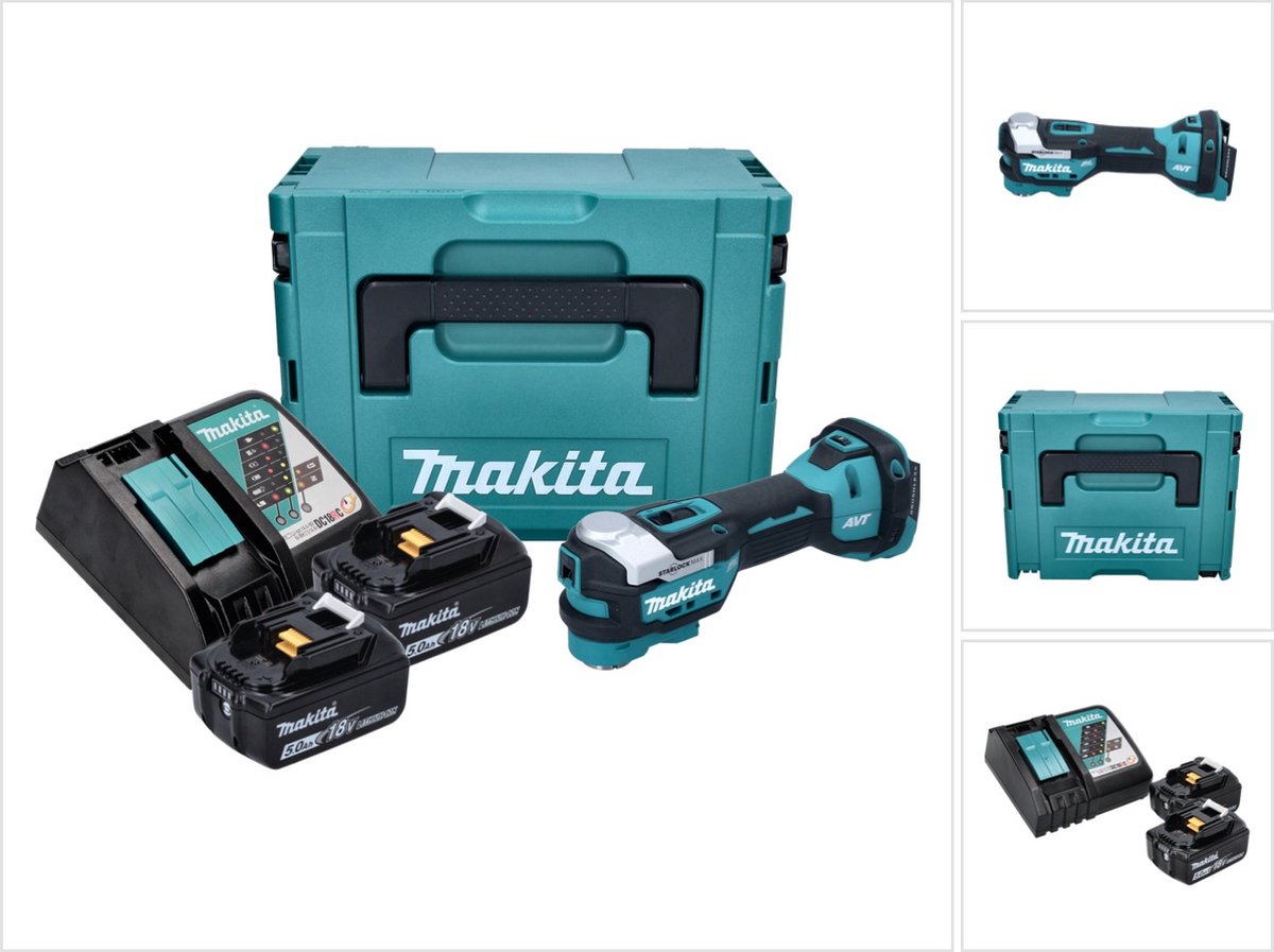 Makita DTM 52 RTJ accu multifunctioneel gereedschap 18 V Starlock Max Brushless + 2x accu 5,0 Ah + oplader + Makpac