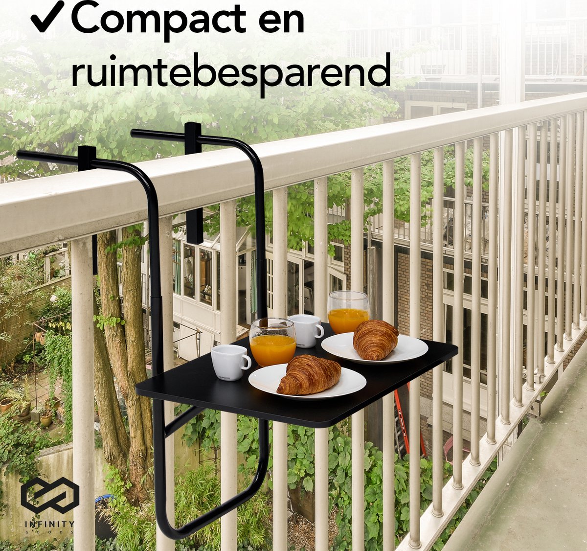 Infinity Goods Balkontafel - Inklapbaar - 40 x 60 CM - Verstelbaar - Hangend - Zwart thumbnail 5