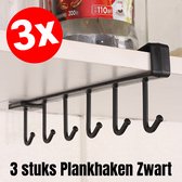 2 stuks zwart 6 haken bekerhouder onder kast, onderplank mok opslag voor restaurant koffie winkel bar keuken, met zelfklevende schroef
