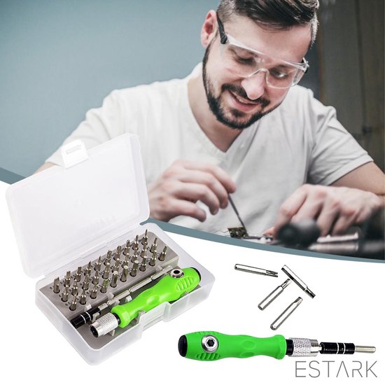 Foto: Estark schroevendraaier met bitset 32 delig precisie schroevendraaiers gereedschapsset soft grip precisie schroevendraaier set kruis platte kop mini kleine schroevendraaier bits bit houder set in lederen etui groen 32 delig