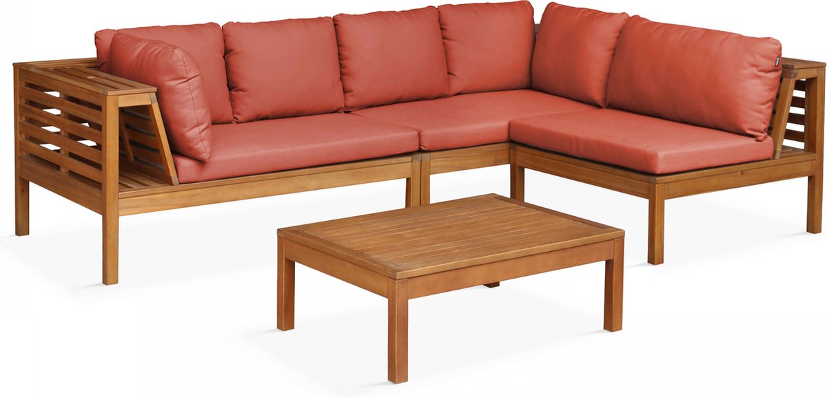 Oviala - Lage tuinset met 2 banken, 1 fauteuil en een houten tafel Maupiti
