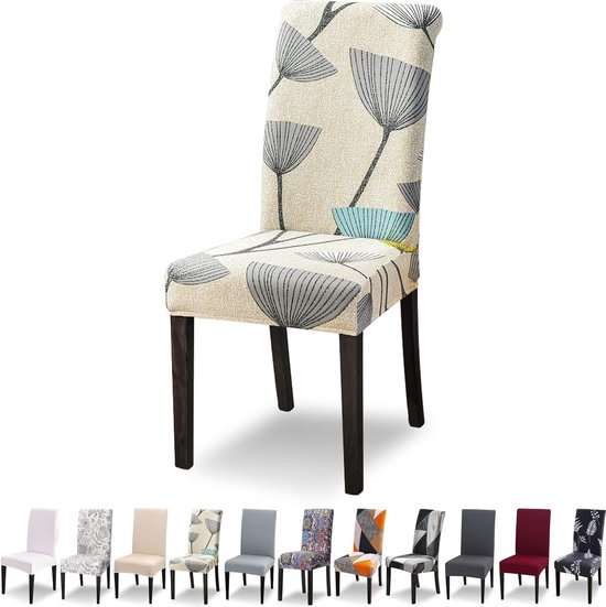 Set van 4 stoelhoezen voor eetkamerstoelen, stretch, beige