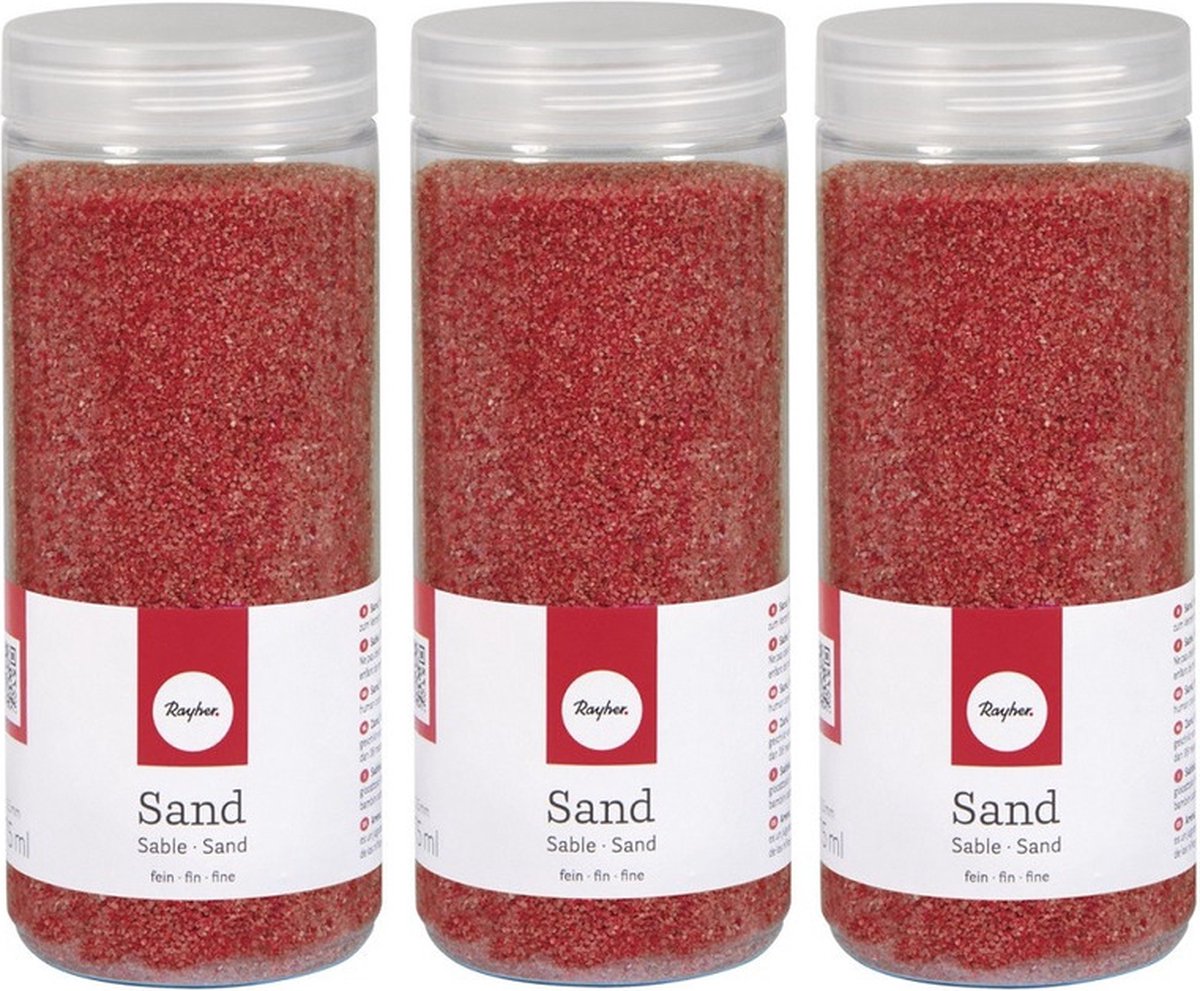 Rayher hobby Fijn decoratie zand korrels - 3x - rood - 475 ml - zandkorrels - knutselmateriaal - 0.1 tot 0.5 mm
