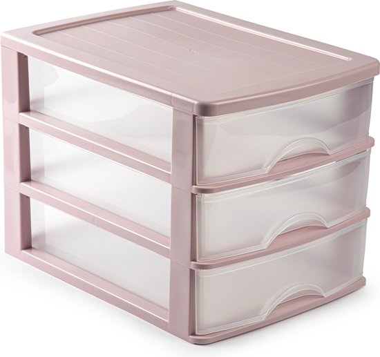 Foto: Ladeblok bureau organizer met 3 lades roze transparant l35 5 x b27 x h26 opruimen opbergen laatjes