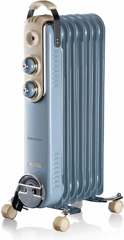 Ariete 0837/05 Vintage olieradiator - 1500 Watt - tot 20m2 - 3 standen - 360 ° wieltjes - licht blauw