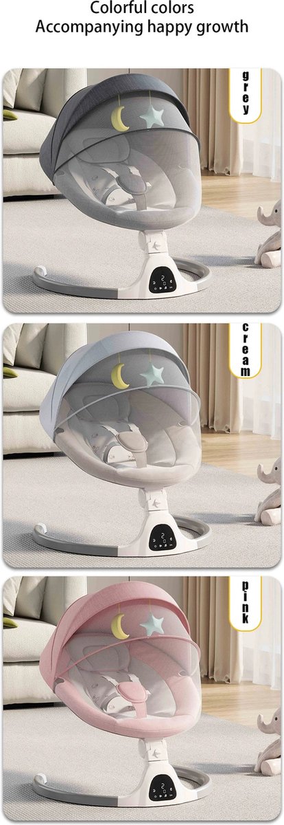 Eszenzics™ Elektrisch Wipstoel - Schommelstoel - Babyschommel - Babyswing - met Klamboe - Grijs van Eszenzics™ — afbeelding 2