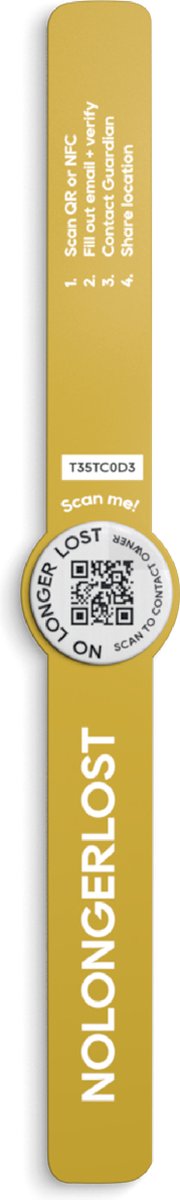 NoLongerLost - Unieke QR code - Armband - Slapon - Mosterdgeel - Waterproof