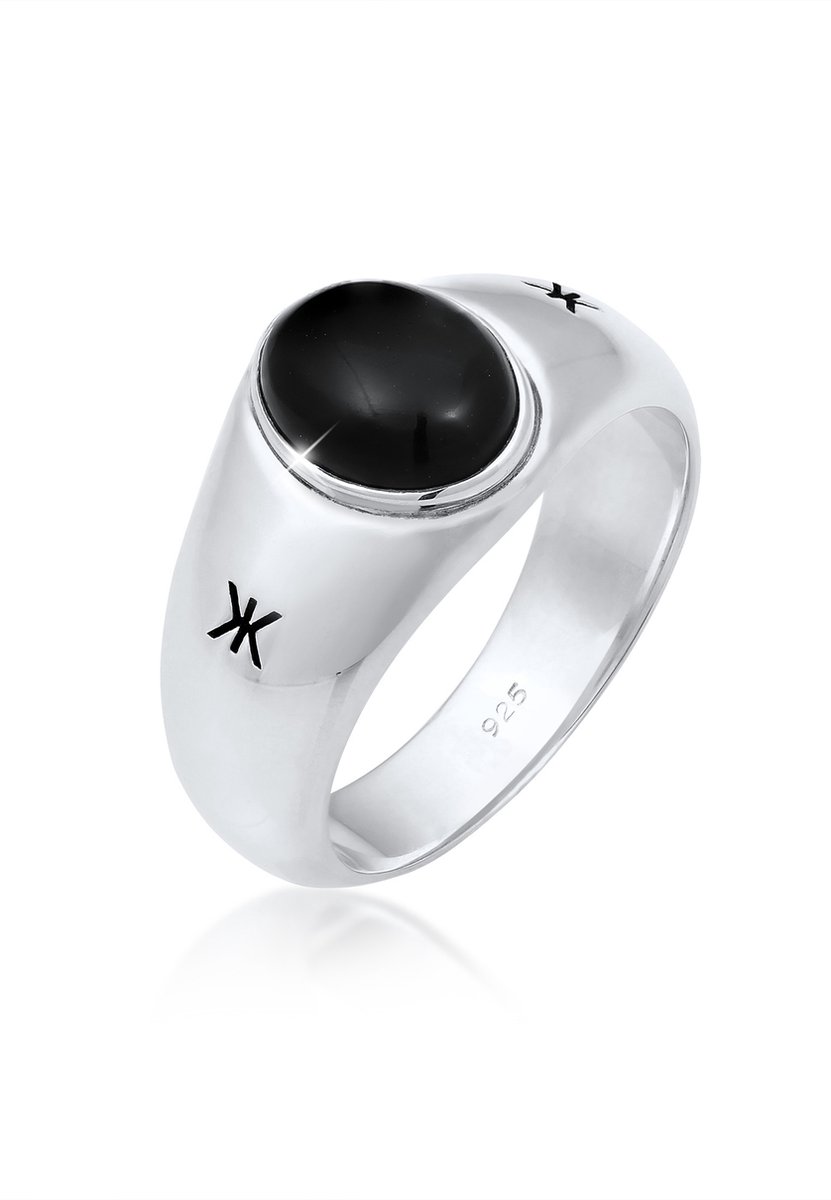 KUZZOI - Ring - Herren Siegelring Onyx Oval Basic 925 Silber - Heren