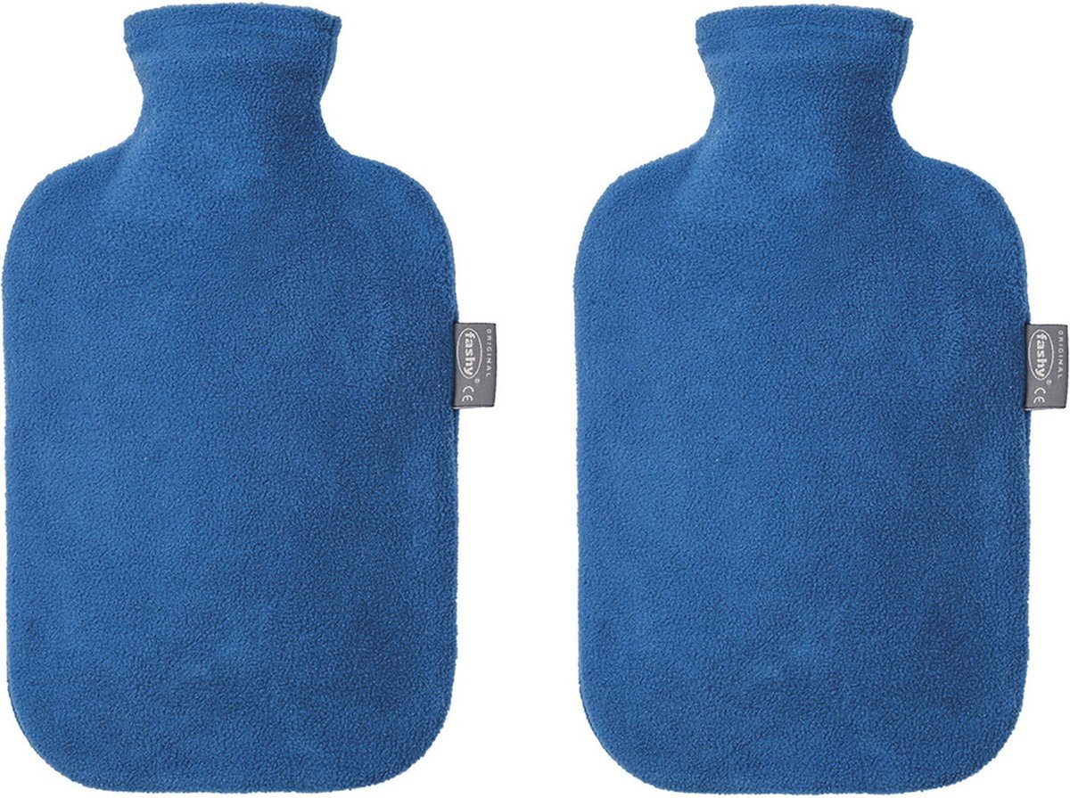 Goedkoopste 2x Kruiken met fleece hoes blauw 2 liter - warmwaterkruik