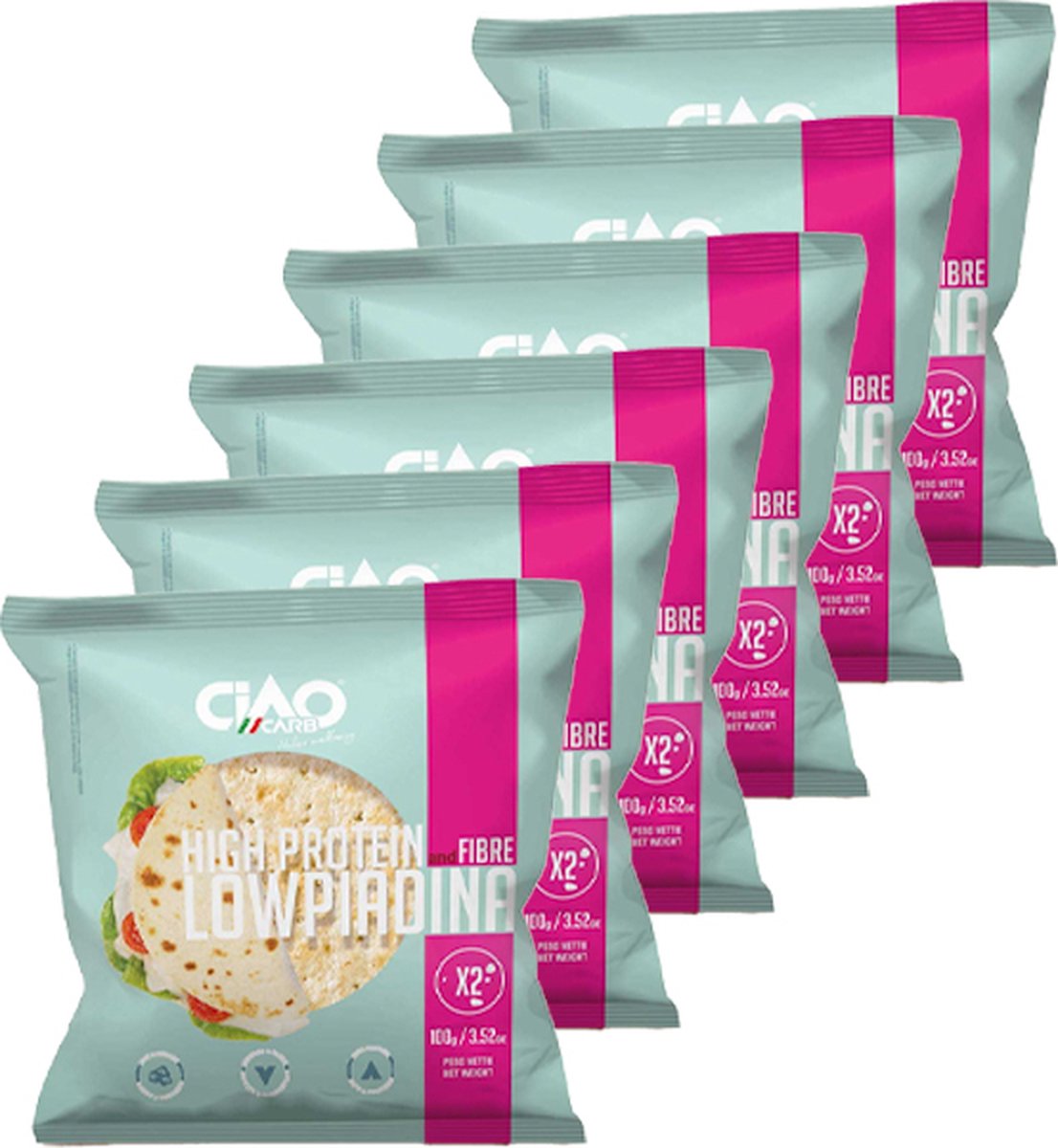 Goedkoopste CiaoCarb | LowPiadina Natural | 6 stuks | 6 x 100 gram
