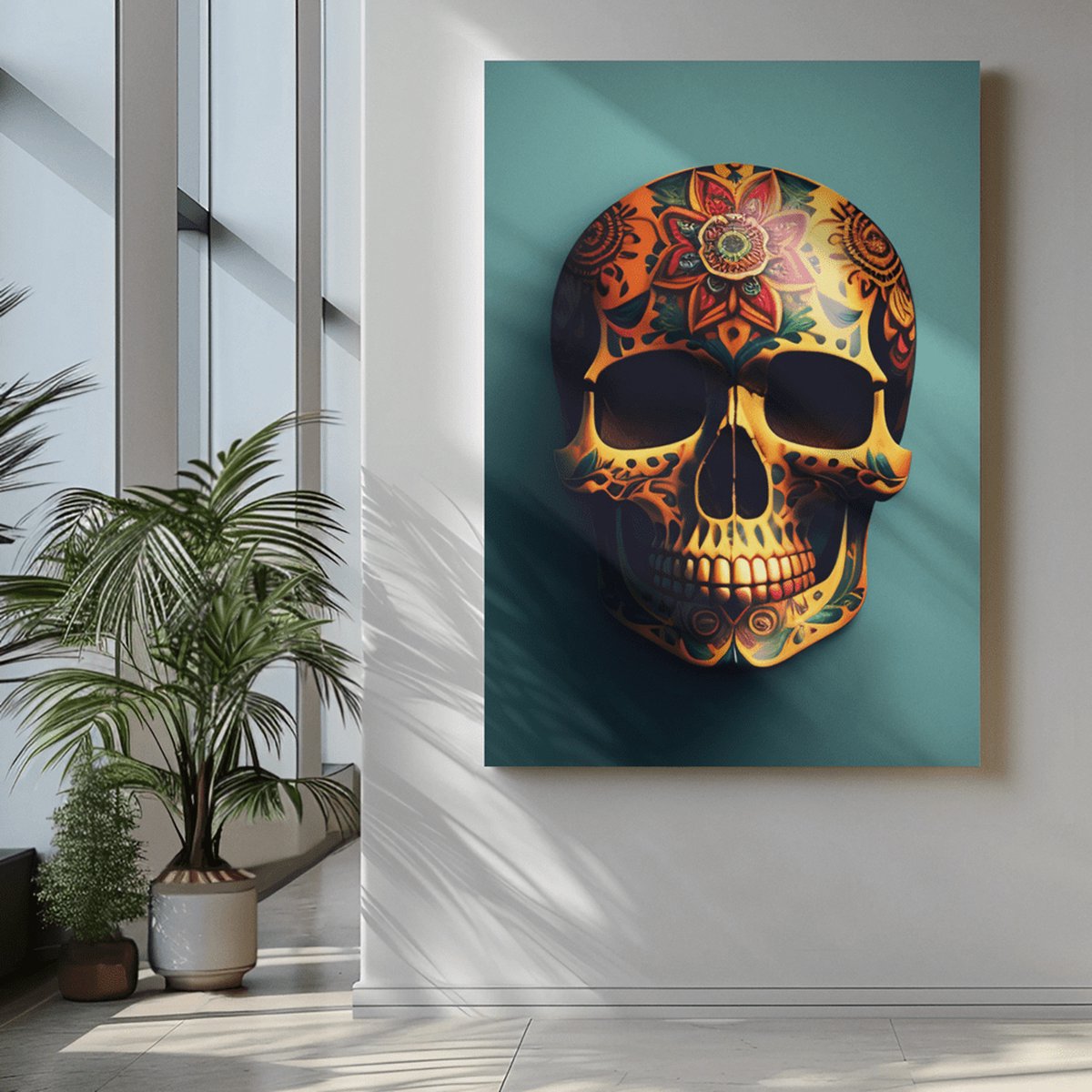 Trendex Global Canvas Schilderij - Kleurrijke Schedel - Wanddecoratie - 60x40x2 cm