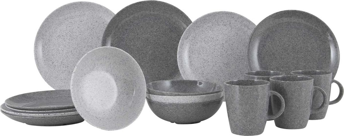 Gimex solid line servies - granite - grijs - 16-delig