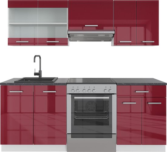 Meuble de cuisine complet Vicco R- Line – 200 cm sans plan de travail Bordeaux brillant/blanc sans plan de travail