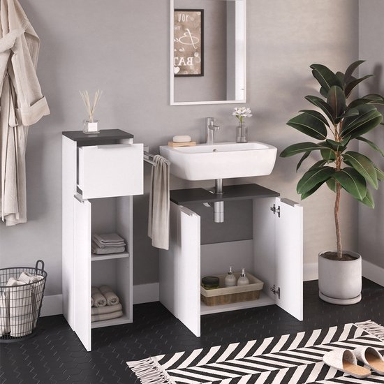 Vicco Badkamermeubelset Izan, Wit Hoogglans, 4 stuks met hoge unit | Wit | Stel 7