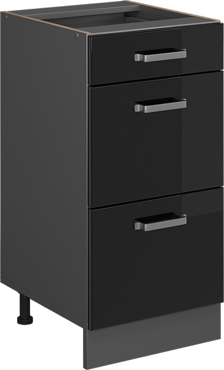 Vicco R-Line Keukenonderkast – 40 cm met laden, WB Antraciet Zwart hoogglans
