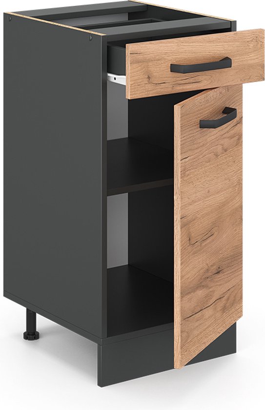 Vicco R- Line Cuisine Meuble bas de cuisine – 40 cm, WB Anthracite Chêne puissant doré, WB Anthracite