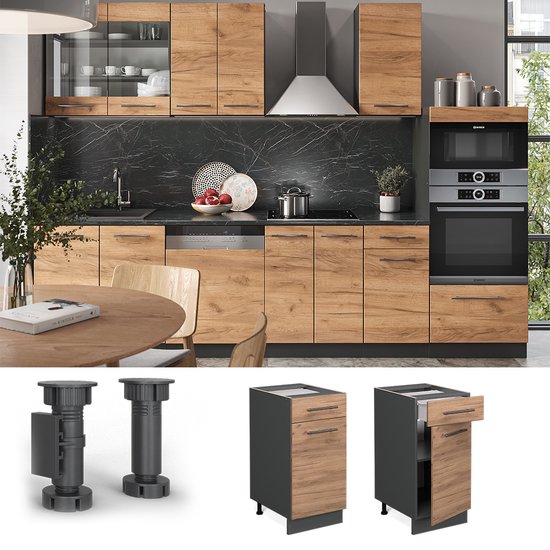 Vicco Fame- Line Cuisine - 40 cm, WB Anthracite Chêne puissant doré, WB Anthracite