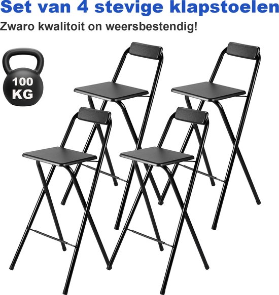 Bardi 4 x Tabouret de Bar Pliable pour Table Haute Zwart - Capacité de Charge 100 Kg