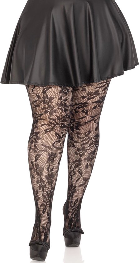 Leg Avenue - Collants en filet de dentelle florale sans couture - Zwart