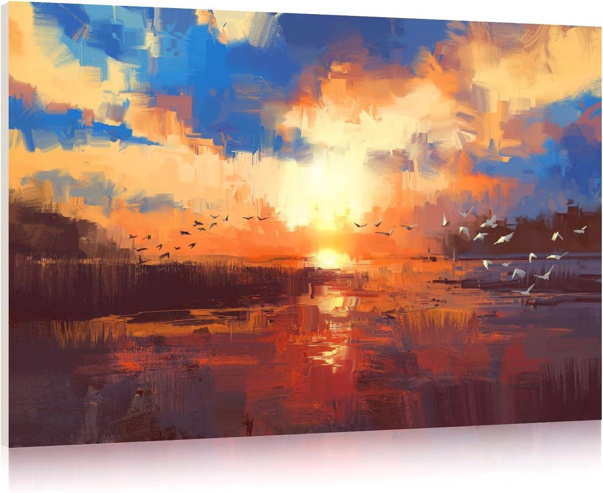 Akoestische Panelen Zelfklevend 48"x32"x0.4" 8 stuks - Nagalmreductie Decoratieve Wandpanelen - Zonsondergang Meer - Thuis Studio Kantoor