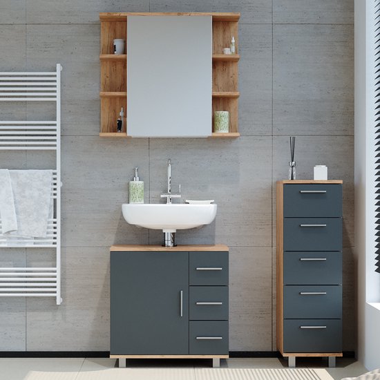 Vicco Ensemble de meubles de salle de bains Irida, blanc/anthracite, 2