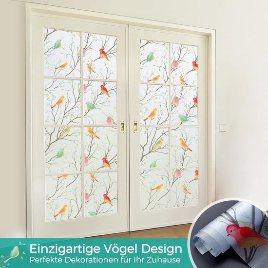 Beautysaid Glas-in-lood Raamfolie Privacy, Matte Raamfolie met Regenboogpatroon, Anti-UV Statische Hechting zonder Lijm voor Thuis Slaapkamer Badkamer Kantoor, 60 x 200 cm