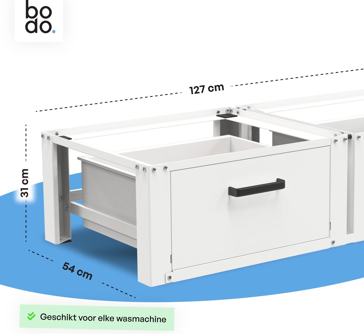 Bodo® - Wasmachine Verhoger - Dubbel - Kast - Ombouw met Lade - Wit - 127x54x31cm — afbeelding 7