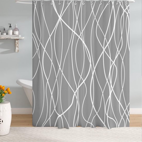 MaxAst Douchegordijn in pure kleur, anti-schimmel, grijs badgordijn, 300 x 200 cm, antibacterieel, waterdicht, met kunststof ringen, roest niet